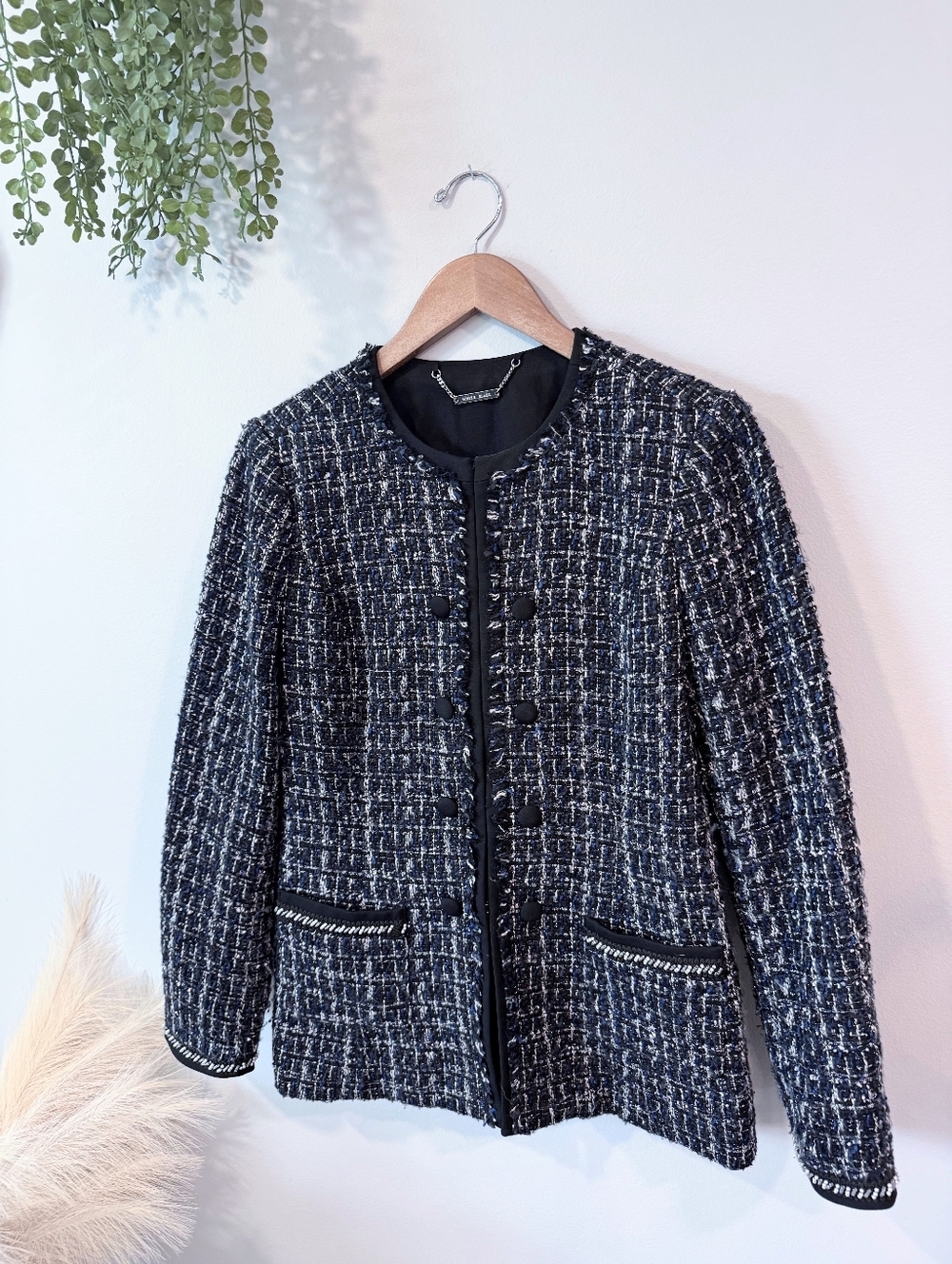 White House Black Market Classic Black And Blue Tweed Jacket - Women's Medium